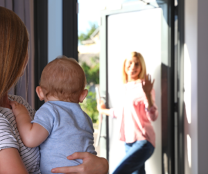 mom leaving baby with nanny